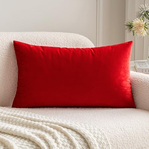 MIULEE 12x20 Inch Lumbar Velvet Throw Pillow Cover Set of 1 Bright Red by MIULEE