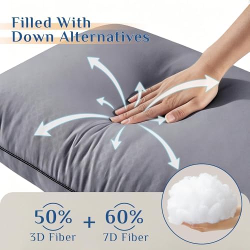 JOLLYVOGUE Grey Pillows Queen Size Set of 2, Supportive Firm Bed Pillows - Image 3
