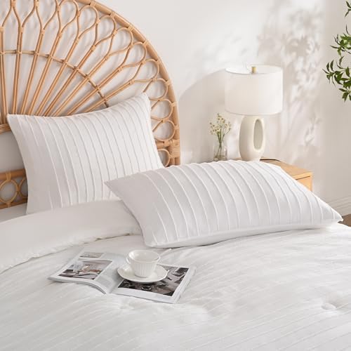 JELLYMONI Bright White Striped Tufted Pillowcases King Size - Image 2