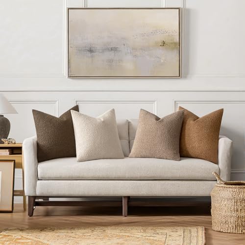 MIULEE Fall Euro Decorative Boucle Throw Pillow Covers 22x22 Brown Set of 4 - Image 2