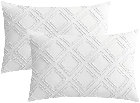 JELLYMONI Bright White Grid Tufted Pillowcases King Size by JELLYMONI