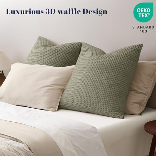 PHF Ultra Soft Waffle Weave Euro Shams 26" x 26", Dusty Sage, No Insert - Image 2