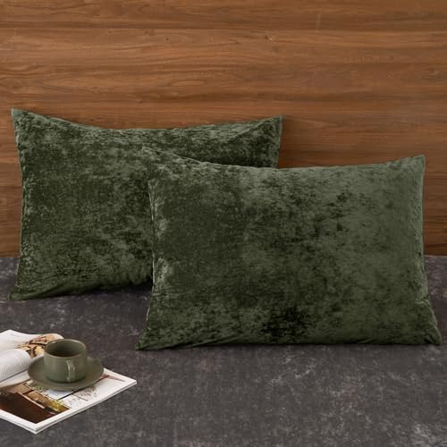 PHF Truly Velvet Pillowcases King Size 20" x 36", Smokey Olive, No Insert by PHF