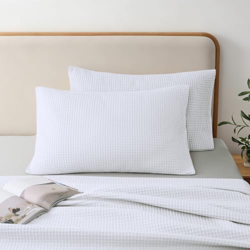 100% Cotton Waffle Pillow Shams Standard Size Set of 2 by ShunjieHome