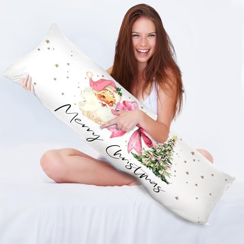 Merry Christmas 20x54 Body Pillow Cover, Preppy Girly Christmas Room Decor - Image 3