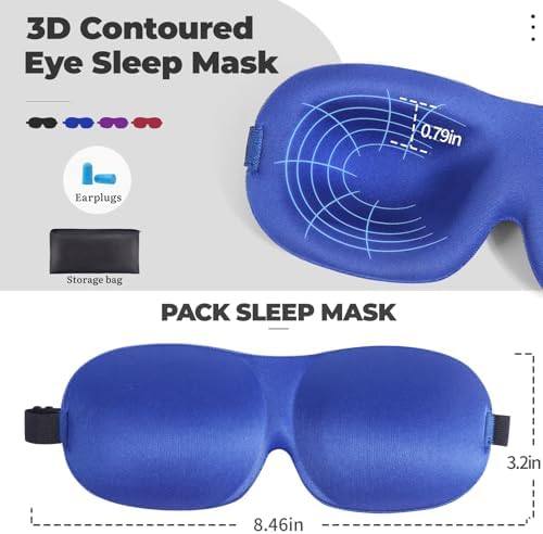 4 Pack Sleep Mask for Women and Men Adjustable Blackout 3D Eye Masks for Sleep - Image 2