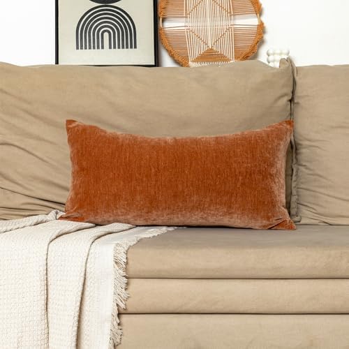 JoraLion Chenille Lumbar Pillow Covers 12X24 inch Dark Orange - Image 2