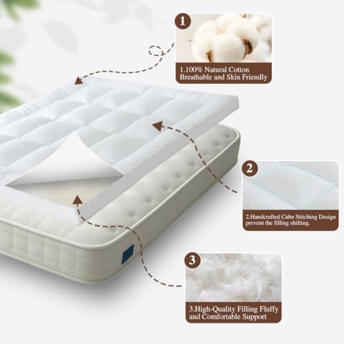 WhatsBedding 3 in Goose Feather Bed Mattress Topper, 100% Cotton Fabric - Image 5