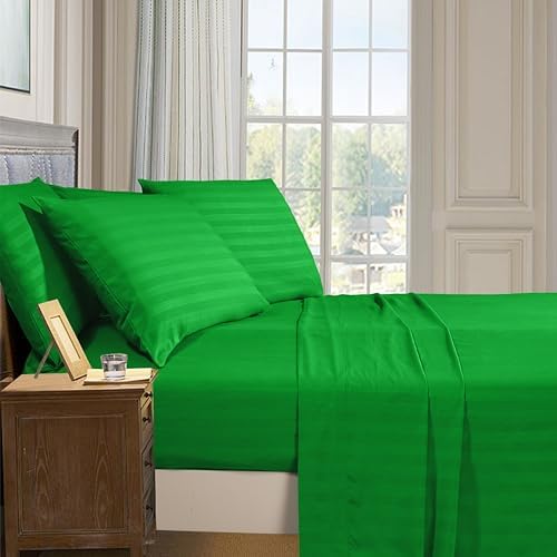 Elegant Comfort 6-Piece Damask Stripe Sheet Set, Emerald Gren - Image 2