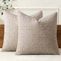 MIULEE Linen Plaid Pillow Covers Decorative Euro 24x24 Natural Linen by MIULEE