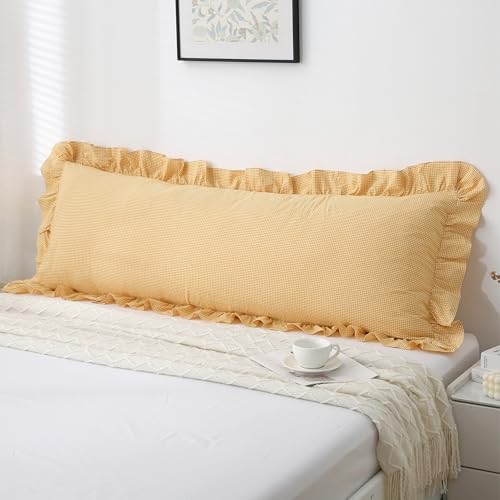 Gingham Body Pillow Cover 20x54, Mustard White Plaid by Jilboo