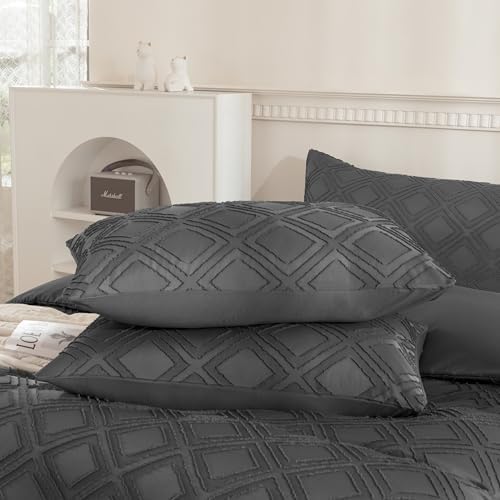 JELLYMONI Grey Grid Tufted Pillowcases Standard Size - Image 2