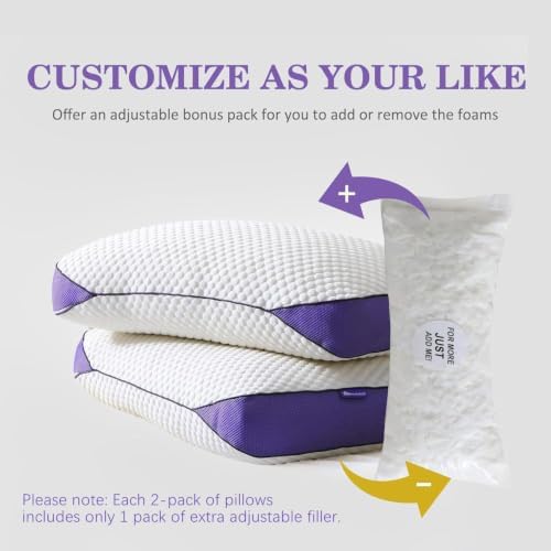 HOMELAB Adjustable Shredded Memory Foam Pillows, King 20x34, 2 Pack - Image 3