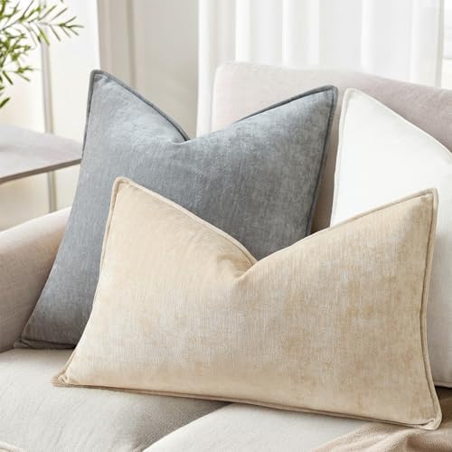 decorUhome Chenille Beige Velvet Throw Pillow Covers 12x20 Set of 2 - Image 3