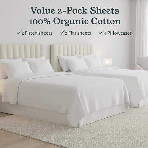 California Design Den 2 Pack 100% Organic Cotton Full Sheet Set, Light Grey - Image 3
