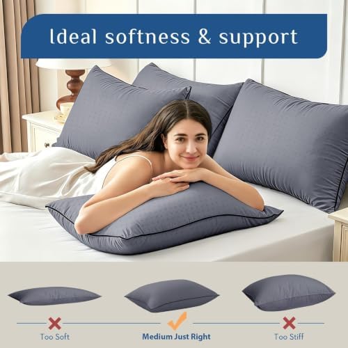 JOLLYVOGUE Grey Pillows Queen Size Set of 2, Supportive Firm Bed Pillows - Image 5