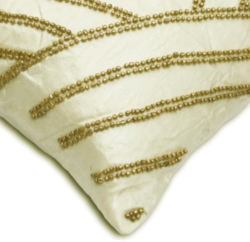 The HomeCentric Ivory 12"x24" Lumbar Pillow Covers, Silk Wooden Beads Oblong - Image 3