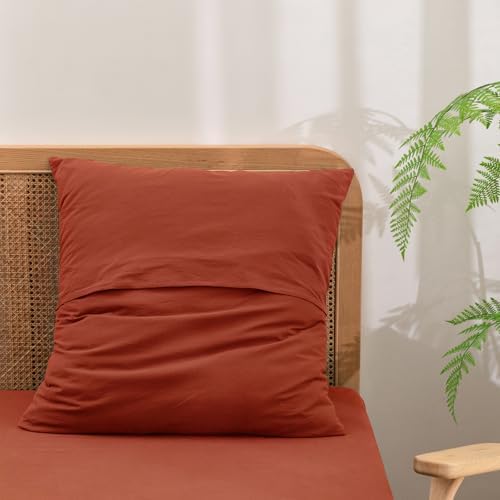 BESTOUCH Washed Cotton Pillowcases Linen Feel Burnt Brick Red Euro - Image 2