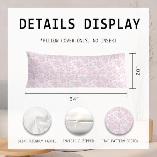 Pink Chinoiserie Floral 20x54 Body Pillow Cover, Grandmillennial Home Decor - Image 2