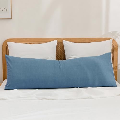 BESTOUCH Washed Cotton Pillowcases Linen Feel Dark Blue Body by BESTOUCH