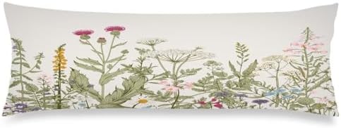 Spring Body Pillow Cover 20x54 Case Sage Green Wild Flower Plant Vintage Floral by MATEKULI
