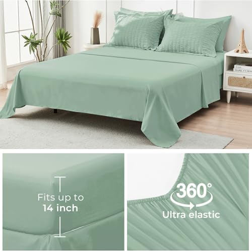HYMOKEGE Sage Green Oversized King Comforter Set Seersucker 7 Pieces, All - Image 6