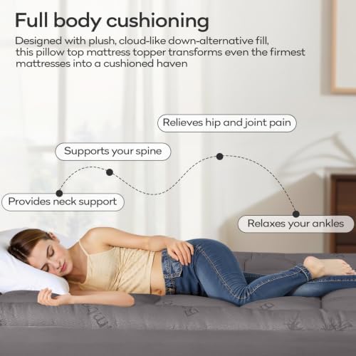 OLANLY Full Bamboo Viscose Cooling Mattress Topper, Light Gray - Image 5