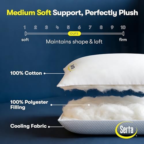 Serta Cooling Bed Pillows Queen Size Set of 2, Medium Soft - Image 6