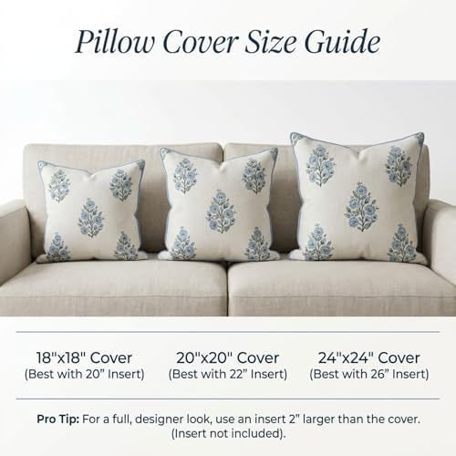 Jillien Harbor “The Camille” Floral Block Print Pillow Cover – Soft Blue and - Image 6