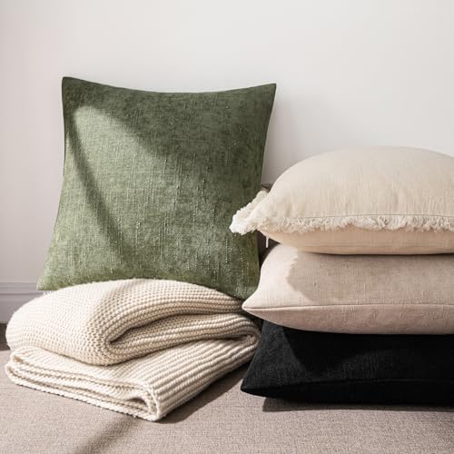 MIULEE Textured Chenille Throw Pillow Covers 18x18 Inch Sage Geen - Image 2