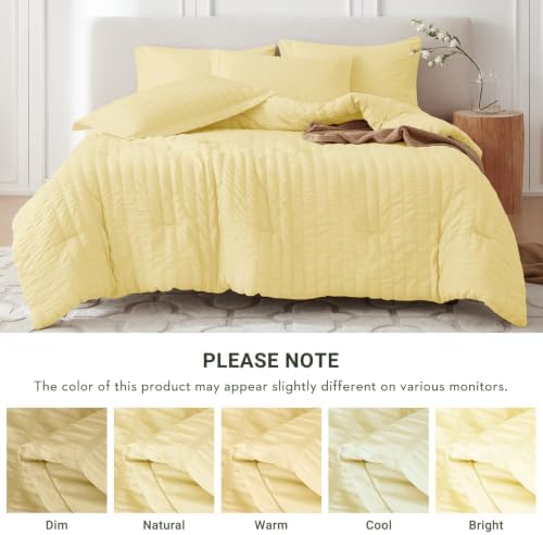 MUXHOMO 7 Pieces Queen Comforter Set, Seersucker Bed in a Bag Queen Size - Image 5