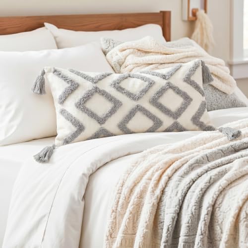 PANOD Soft Chenille Tufted Farmhouse Lumbar Pillow Covers 12x20 Inches Neutral - Image 5
