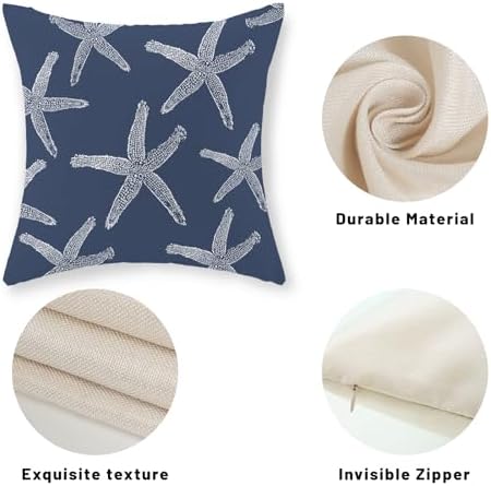 Navy Blue Starfish Pillow Covers 18x18 Inch Set of 2 Coastal Throw Pillows - Image 7