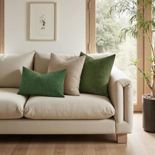 MIULEE Moss Green Chenille Couch Lumbar Throw Pillow Covers - Image 2