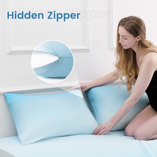 LUXEAR 2 Pack Cooling Pillow Cases, Gradient Light Blue - Image 6