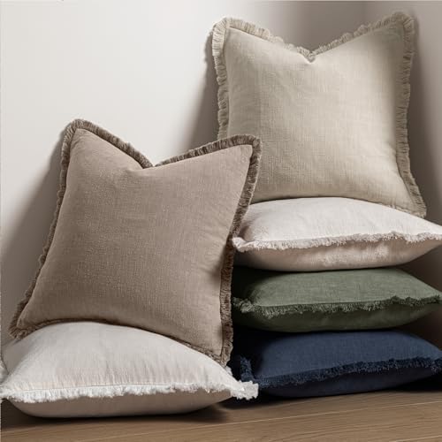 MIULEE Linen Fringe Decorative Fall Euro Throw Pillow Covers Dune 22x22 - Image 5