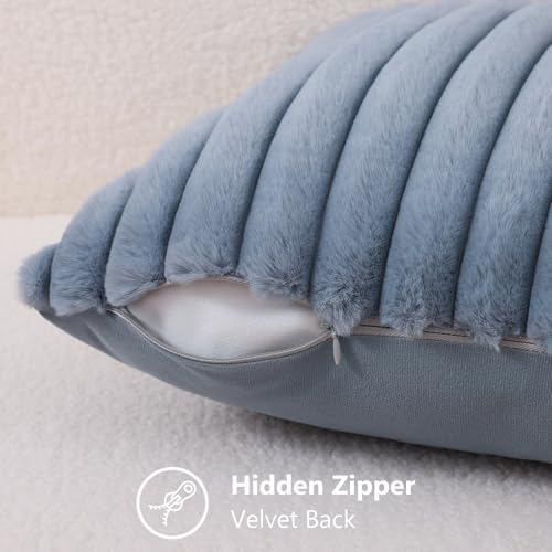 decorUhome Fall Faux Fur Throw Pillow Covers 22x22 Set of 2 Grey Blue - Image 3