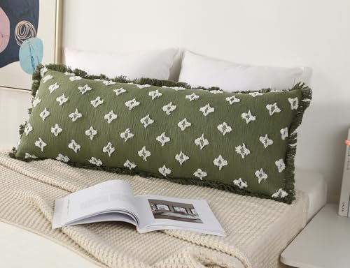Boho Body Pillow Cover with Tassel Fringe, 3D Flower Patterned Decorative Extra by DRNOU