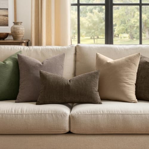 MIULEE Chocolate Brown Chenille Couch Lumbar Throw Pillow Covers - Image 3