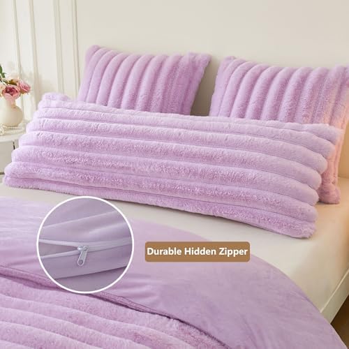 MEGO Body Pillow Cover 20x54, Fluffy Wide Ribbed Faux Rabbit Fur - Image 4