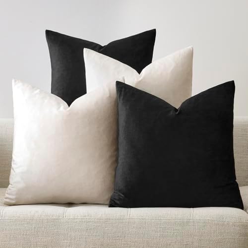 GIGIZAZA Pack of 4 Decorative Velvet Pillow Covers 16x16 Black Ivory - Image 7