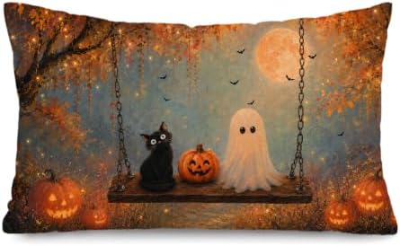 Halloween Fall Ghost Black Cat Pumpkin 12x20 Pillow Cover Decor by Unknown