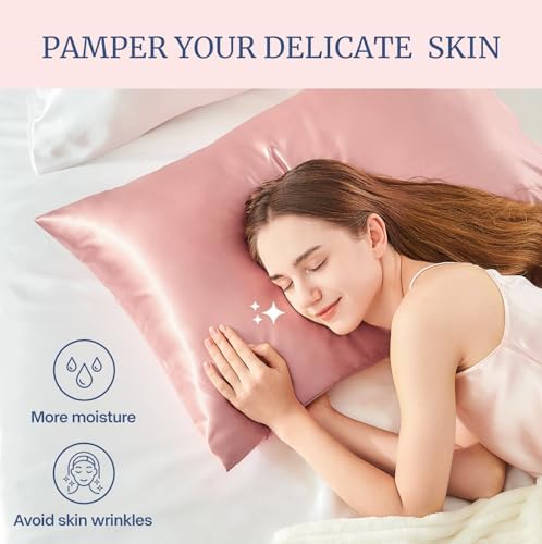 BEDELITE Satin Pillowcases, Queen Size 20x30 Inch, Rose Pink - Image 3