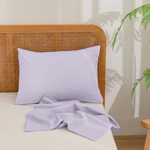BESTOUCH Washed Cotton Pillowcases Linen Feel Taro Purple King - Image 3