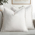 MIULEE Boho Linen Fringe Decorative Throw Pillow Covers White 20x20 by MIULEE