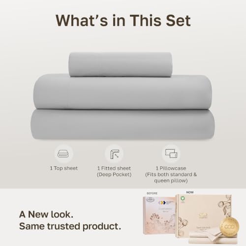 California Design Den 100% Organic Cotton Twin XL Sheets, Light Grey - Image 3