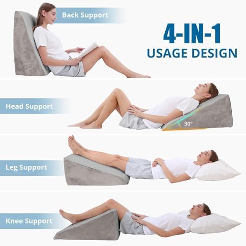 Sasttie Wedge Pillow 24x24x12 inch, Memory Foam Bed Wedge, Solid Warm Gray - Image 2