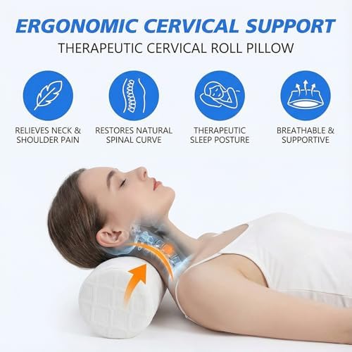 3.9" Small Neck Roll Memory Foam Pillow Cylinder, Detachable Cover - Image 2