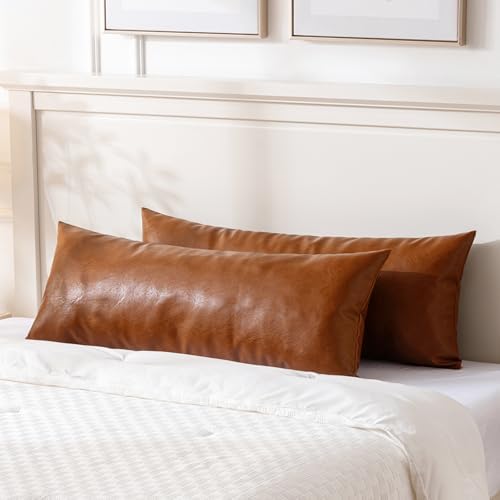 Fancy Homi Brown Boho Long Lumbar Faux Leather Body Decorative Throw Pillow - Image 5