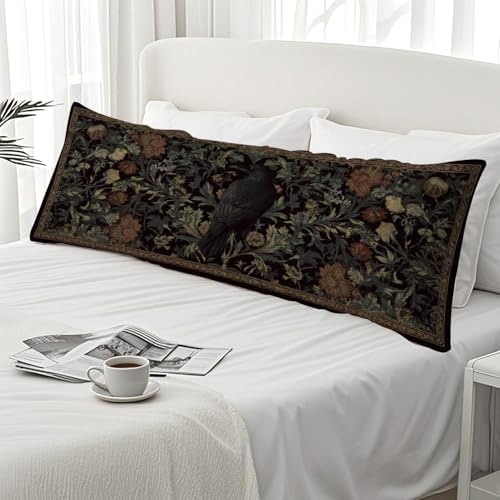 Gothic Moody Floral Raven 20x54 Body Pillow Cover, Dark Academia Room Decor - Image 7